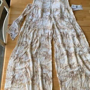 Rewash Cream and Brown Wide Leg Pants with Lace Overlay